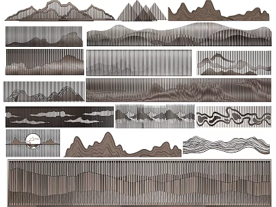 Textured Landscape Wall Design With Various Mountain Patterns And Linear Elements 3d model