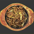 Delicious Teppanyaki Dish On Black Iron Plate With Wooden Tray And Fresh Ingredients