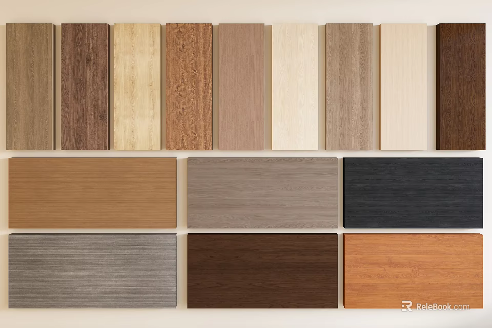 Variety Of Wall Panels In Various Wood Textures And Colors 3d model 