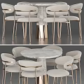 Elegant Modern Dining Table Set With Marble Top Upholstered Seats And Gold Metal Legs