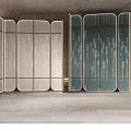 Elegant Modern Partition Screens With Gold Frame And Patterned Glass Panels For Interior Space 3d model