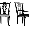 Classic Leisure Chairs With Black Frame Carved Backrest Armrests And Different Colored Seats