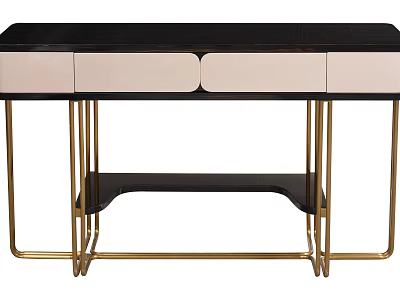 Modern Elegant Dressing Table With Black And Beige Top Gold Metal Frame And Drawers 3d model