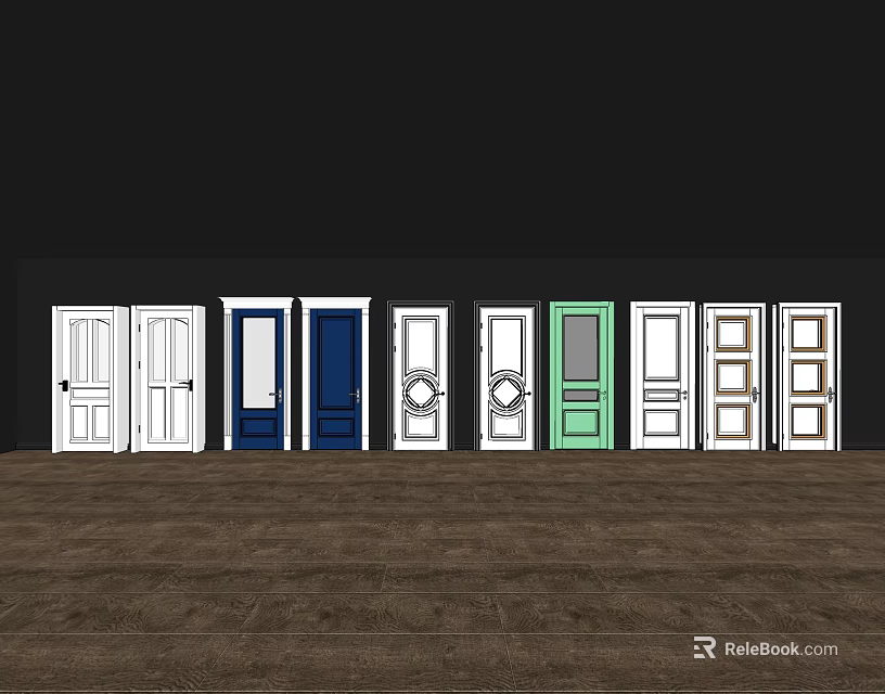 Swing Doors with Various Designs Multiple Colors and Glass Panel Features 3d model