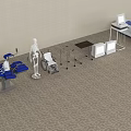Medical Equipment Collection Featuring Examination Chair Skeleton Model Wheelchair Walker Cabinets And Computer Workstation