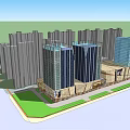Modern Commercial Complex With High Rise Buildings Glass Curtain Walls And Green Spaces