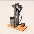 Mechanical Lifting Device with Metal Frame Pulley System Bucket and Motor on Wooden Base