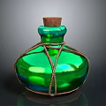 Green Glass Bottle With Cork Stopper And Twisted Rope Wrapping Shiny Surface
