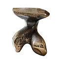 Artistic Rustic Sofa Stools With Distressed Wooden Texture And Unique Sculptural Bases