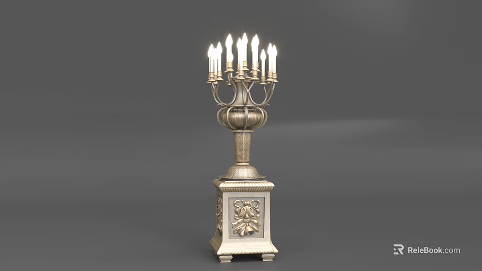 Vintage Candelabra Style Table Lamp With Carved Square Base And Multiple Lights 3d model 