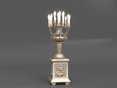 Vintage Candelabra Style Table Lamp With Carved Square Base And Multiple Lights 3d model