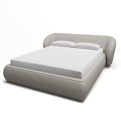 Modern Contemporary Double Bed With Curved Headboard White Mattress And Gray Frame 3d model