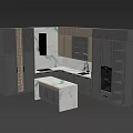 Modern Kitchen Interior Design With Dark Cabinets Marble Island Countertop And Built In Appliances