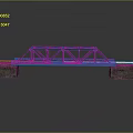 Blue Steel Truss Bridge Structure With Brick Red Piers And Metal Frame
