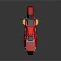 Red Futuristic Motorcycle With Shiny Body Windshield And Gold Accents