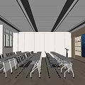 School Modern Spacious Classroom With Desks Chairs Large Screen And Bookshelves