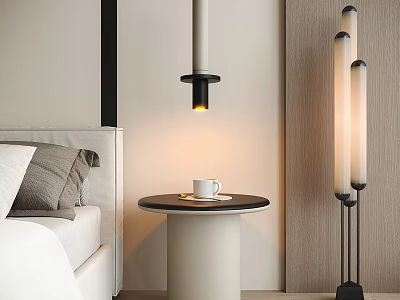 Bedroom Lighting Combinations With Bedside Table Lamp And Floor Lamp Modern Minimalist Warm Ambiance 3d model