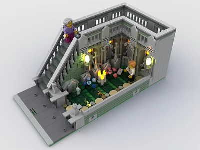 Detailed Building Block Indoor Scene With Staircase Figures Illuminated Lights And Decorative Details 3d model