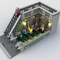 Detailed Building Block Indoor Scene With Staircase Figures Illuminated Lights And Decorative Details