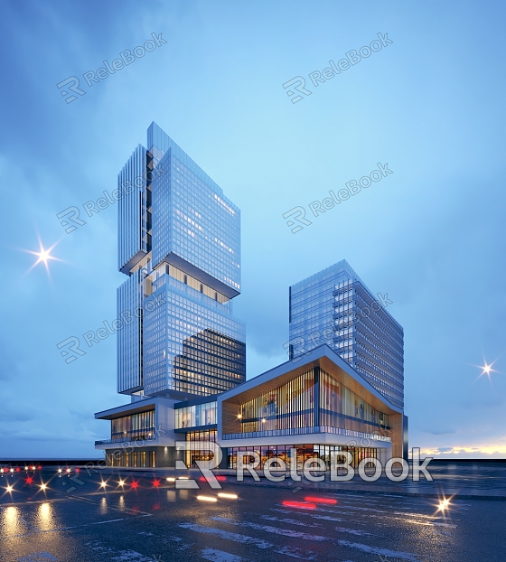 Modern Office Building High-rise Office Building Night Commercial Complex Street Commercial Street Office Building Night Car Car City Planning Public Building Commercial Window model