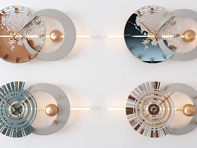 Modern Decorative Wall Clocks With Globe Design Metal Rings And Copper Blue Gray Frames 3d model
