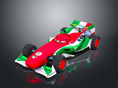 Red Green White Formula Racing Car With Number 1 And Aerodynamic Sporty Black Wheels 3d model