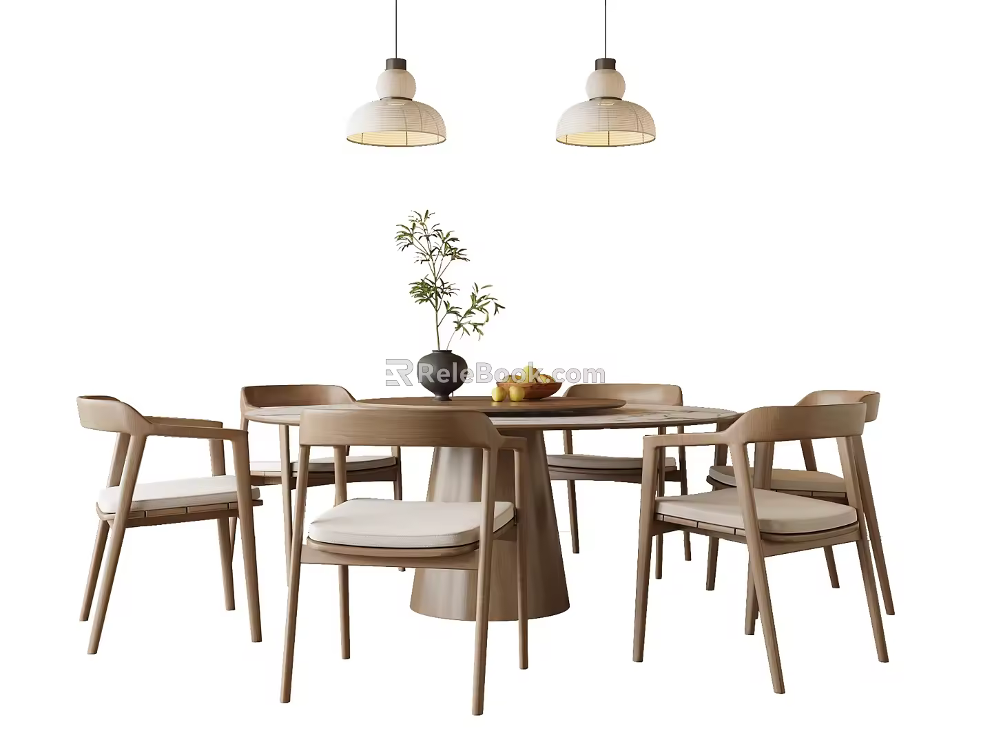 New Chinese Song Style Dining Table and Chair Chandelier 3d model