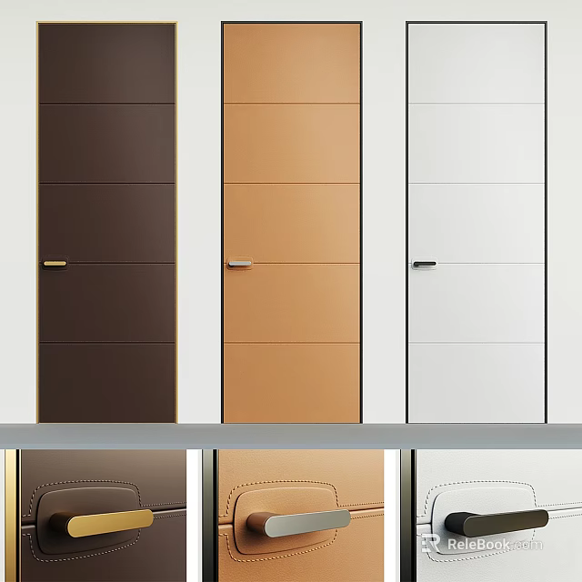 Modern Flush Doors in Dark Brown Beige and White Panel Design for Home Interior 3d model 
