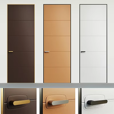 Modern Flush Doors in Dark Brown Beige and White Panel Design for Home Interior 3d model