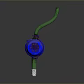Blue Mechanical Industrial Pump With Green Flexible Hose And Motor Component