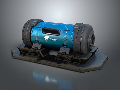 Modern Blue Cylindrical Industrial Equipment With Black Base And Heavy Duty Structural Parts 3d model