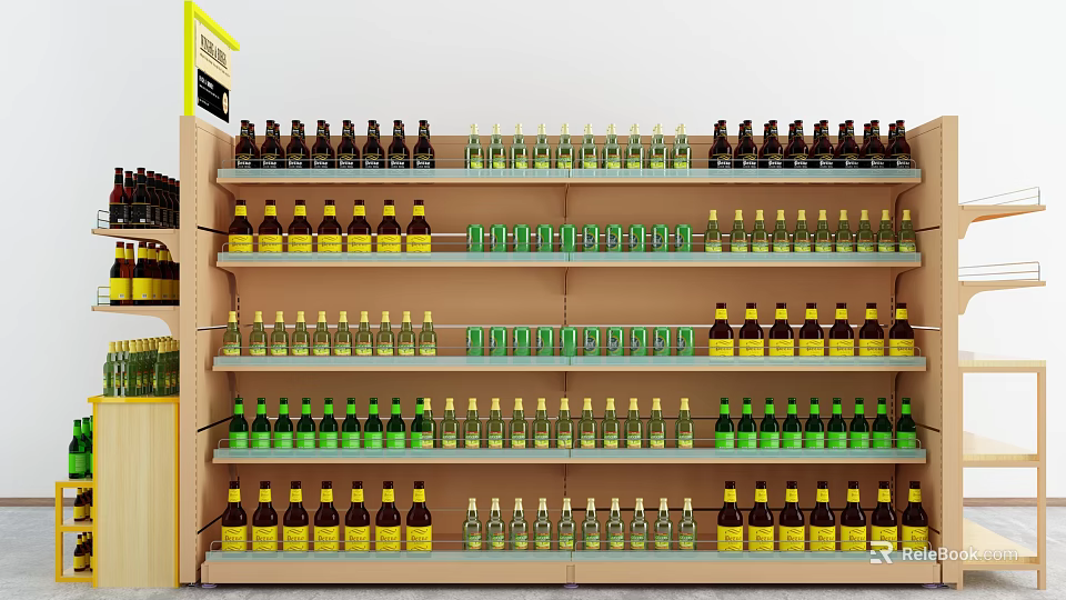Neatly Stocked Retail Display Shelf With Assorted Colored Bottles In Store 3d model 
