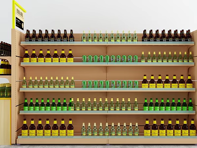 Neatly Stocked Retail Display Shelf With Assorted Colored Bottles In Store 3d model