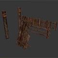 Rustic Wooden Posts And Collapsed Fence Structure For Outdoor Garden Decor