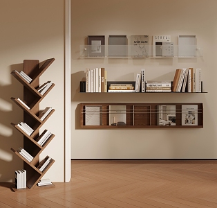 Bookshelf wall-mounted books 3d model