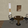 Elegant Negotiation Table And Chairs With Round Wooden Top Metal Frame And Black Cushions