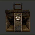Rustic Stone Textured Furniture Table With Multiple Surfaces Central Structure And Ornate Carvings