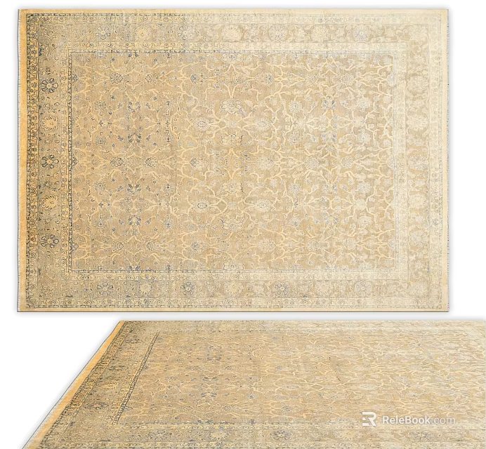 Classic Square Rug With Intricate Beige Patterns And Decorative Border Design 3d model