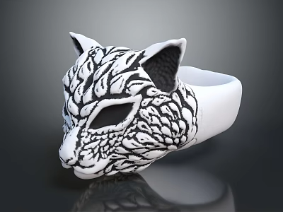Artistic Cat Face Ring Design With Intricate Black White Pattern Fashion Accessory 3d model