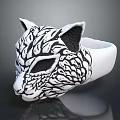 Artistic Cat Face Ring Design With Intricate Black White Pattern Fashion Accessory 3d model