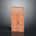 Traditional Wooden Entrance Door With Intricate Carved Patterns And Top Glass Grid Design