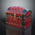 Red Vintage Treasure Chest With Ornate Metal Clasps Brass Lock And Shiny Surface