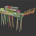 Wooden Stilt Platform With Cargo Boxes Canvas Cover And Railed Walkway
