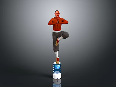 A Man Standing On One Leg With Hands Together On Blue And White Cylinder 3d model