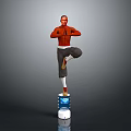 A Man Standing On One Leg With Hands Together On Blue And White Cylinder