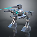 Silver Sci Fi Robot With Blue Eye Mechanical Legs Arms And Laser Beam 3d model