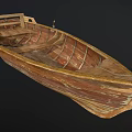 Vintage Wooden Boat With Natural Wood Grain Traditional Oar And Wooden Seat