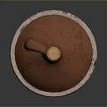 Clay Jar With Cork Stopper And Handle In Light Gray Weathered Container On Dark Background