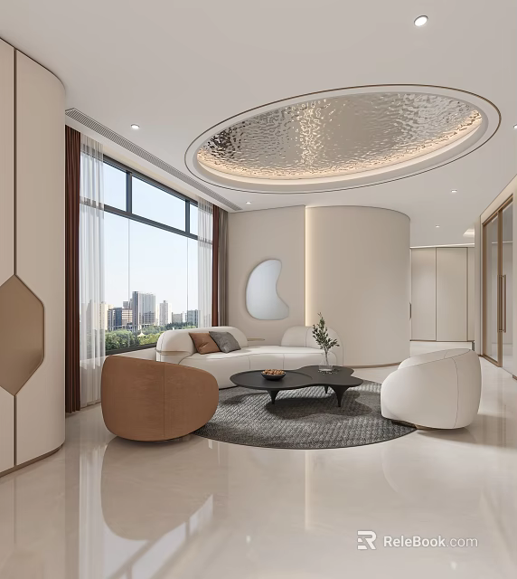 Modern Luxury Beauty Salon Waiting Area With Sofa Coffee Table And City View 3d model 