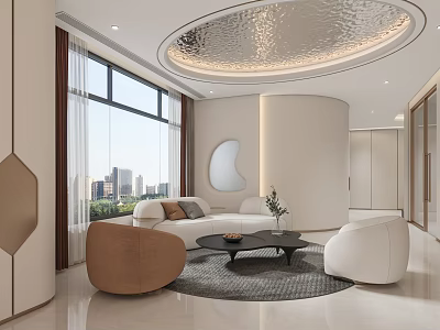 Modern Luxury Beauty Salon Waiting Area With Sofa Coffee Table And City View 3d model